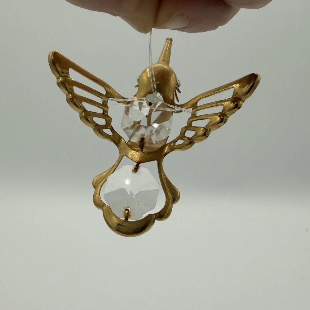 Vintage 24k Gold Plated Crystal Hummingbird‎ Ornament Figurine
